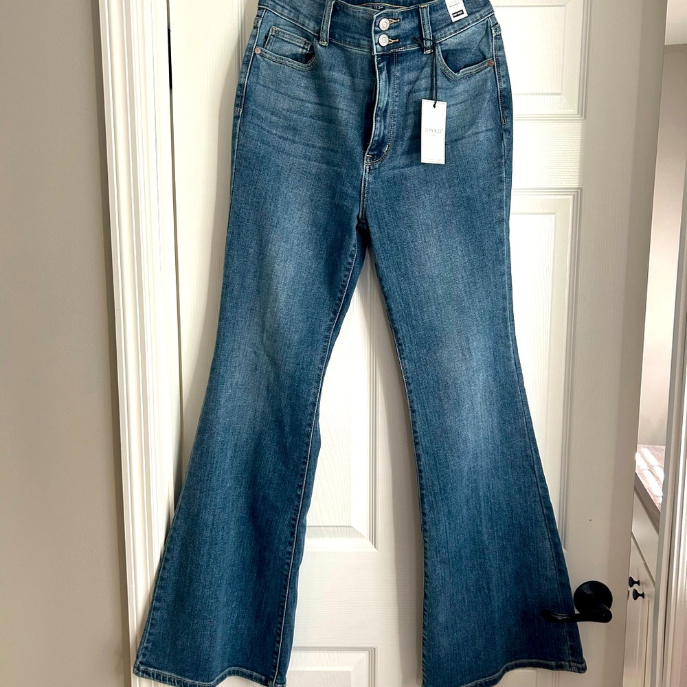 Jenny Double Button High Rise Flare Jeans